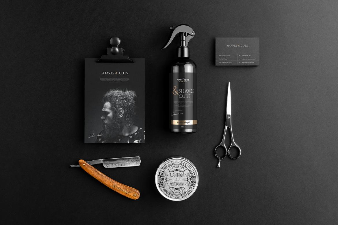 Barbershop Branding and Packaging Mockup Scene 04