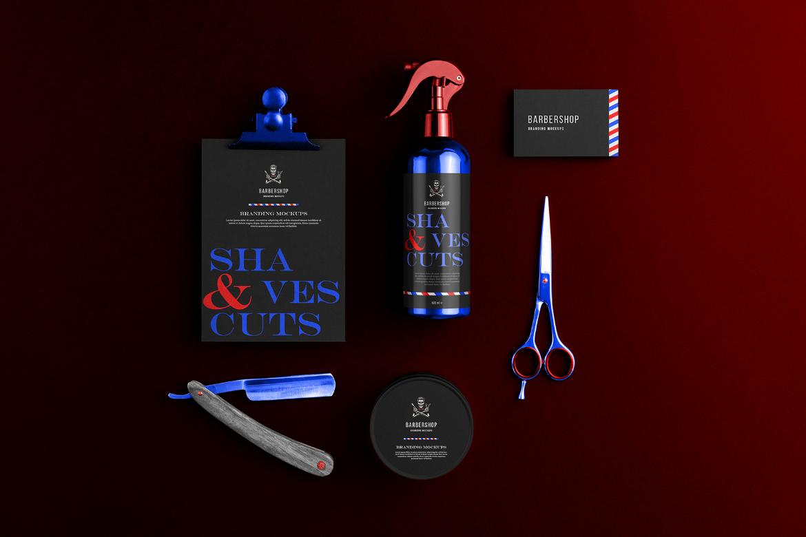 Barbershop Branding and Packaging Mockup Scene 04