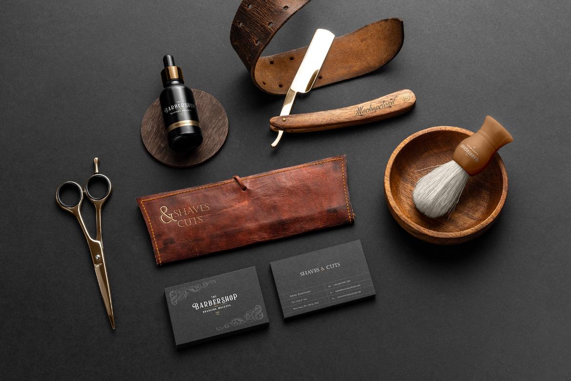 Barbershop Branding and Packaging Mockup Scene 05