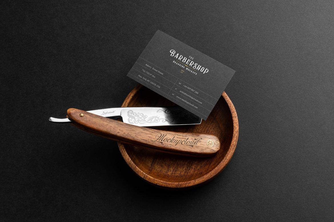 Barbershop Business Card Branding Mockup Scene 13