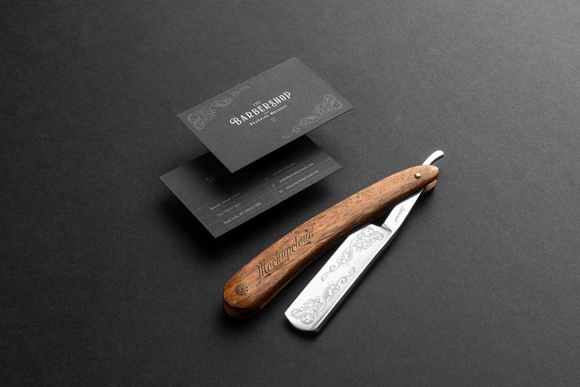Barbershop Business Cards Branding Mockup Scene 15