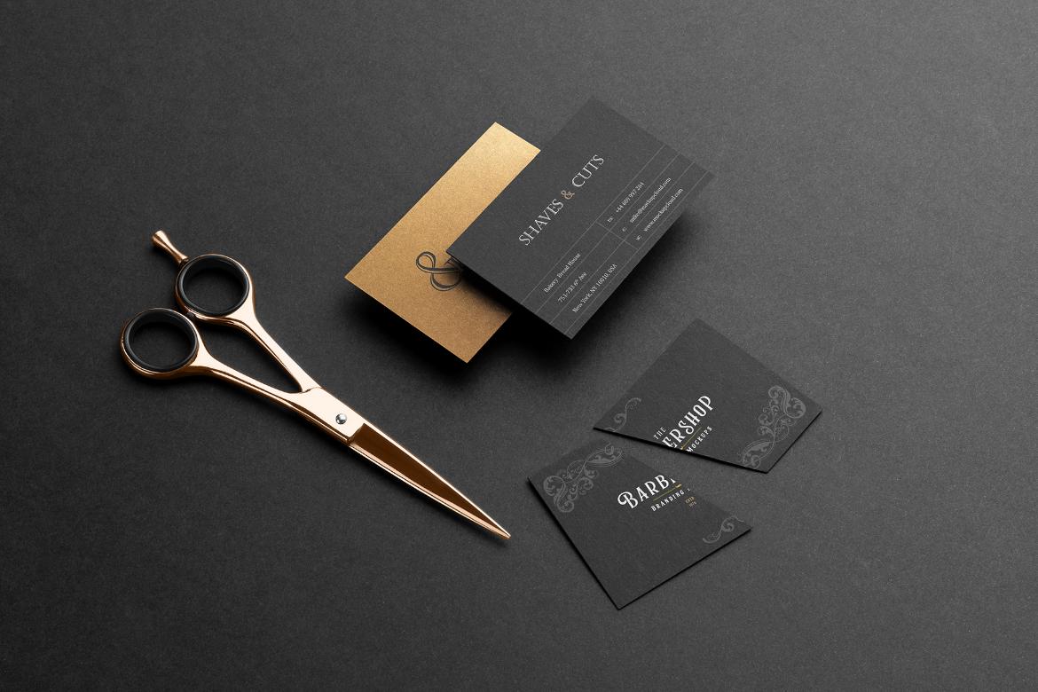 Barbershop Business Cards Branding Mockup Scene 16