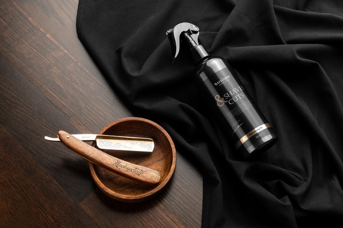 Barbershop Spray Bottle Branding Mockup Scene 21