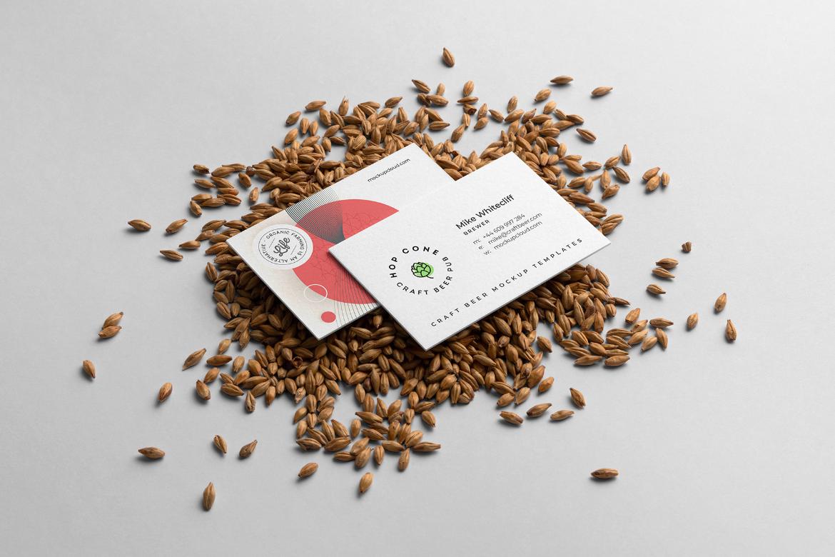 Business Cards on a Malt Grains Branding Mockup Scene 36