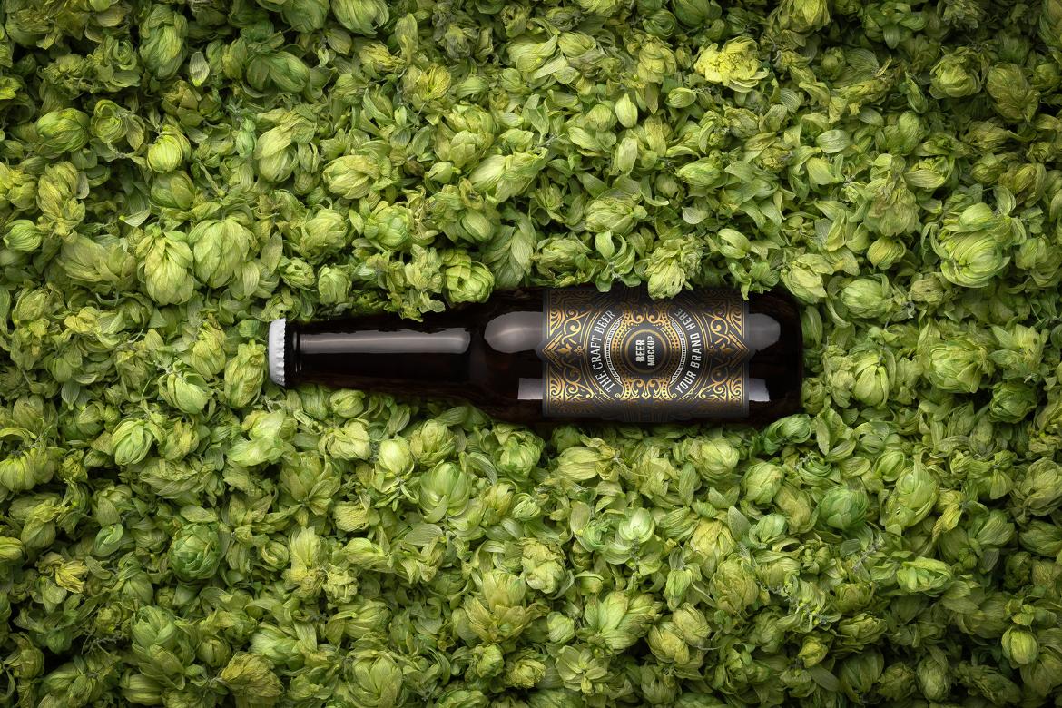 Craft Beer Bottle Hops Background Mockup Scene 42