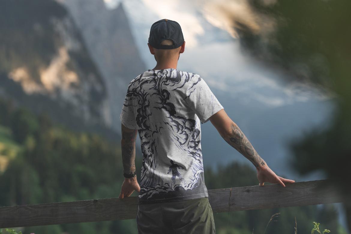 T-Shirt Mockup Male Model Alpine Scene 06