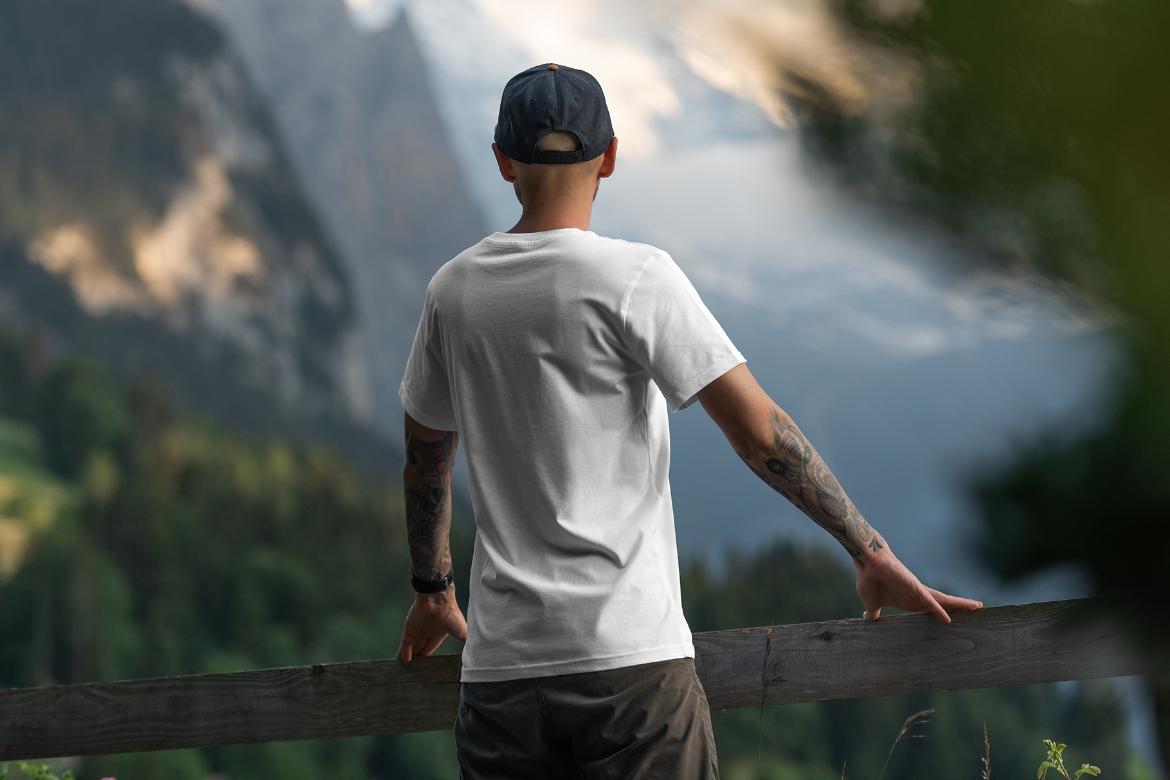 T-Shirt Mockup Male Model Alpine Scene 06