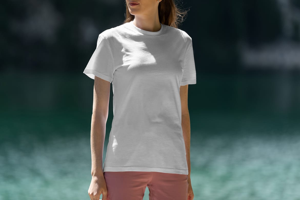 T-Shirt Mockup Female Model Alpine Scene 23