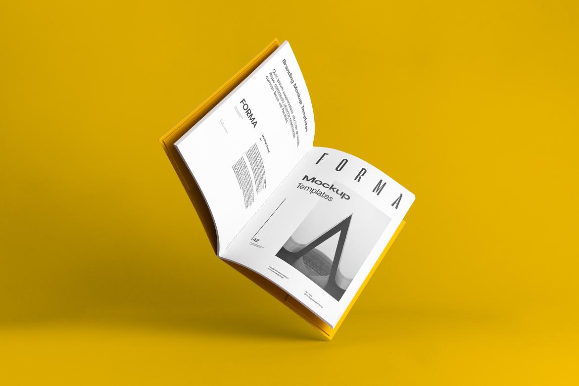 Forma Floating Brochure Branding Mockup Scene 15