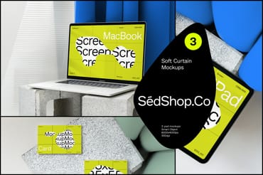 Screens + Business Card - Soft Curtain Mockup Pack