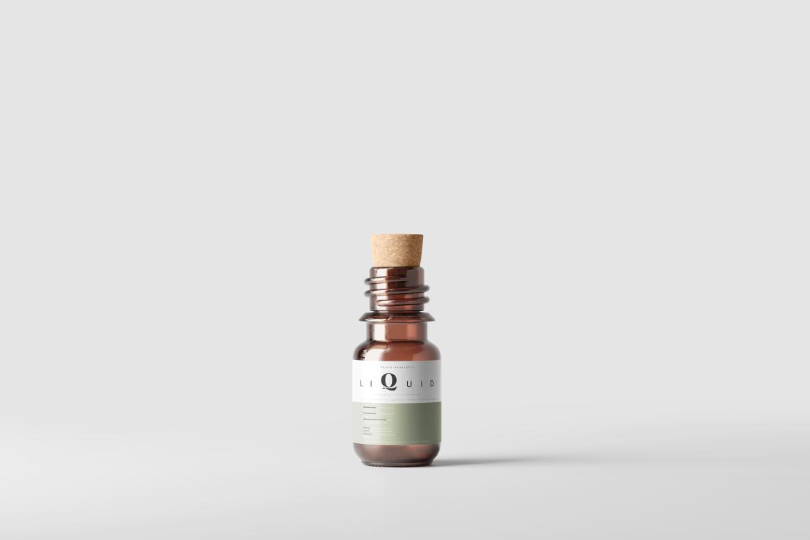 Amber Glass Bottle With Cork Mockup
