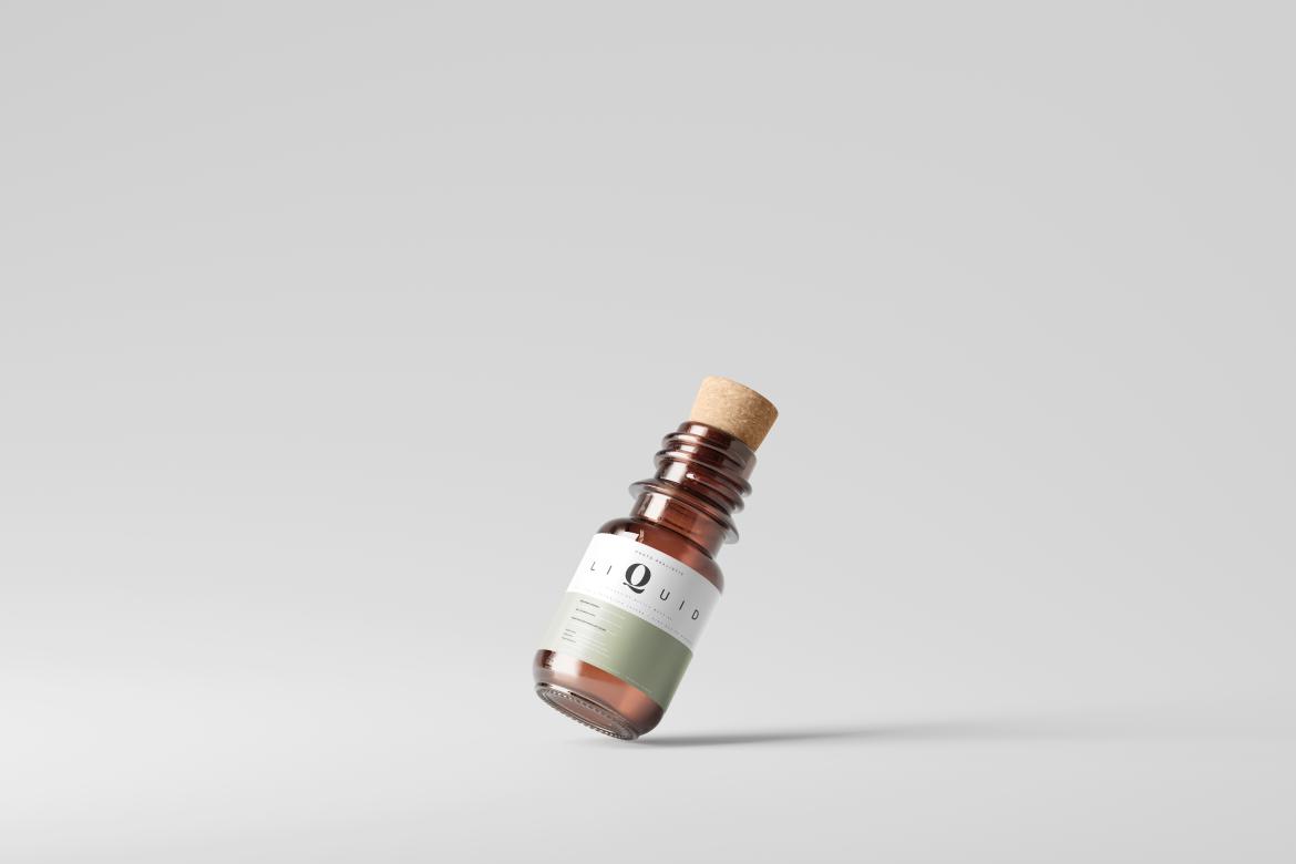 Amber Glass Bottle With Cork Mockup