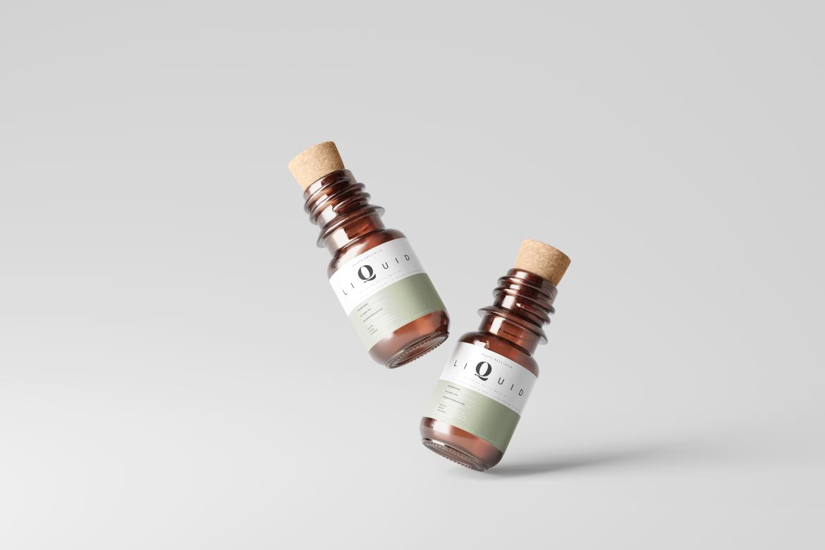 Amber Glass Bottle With Cork Mockup