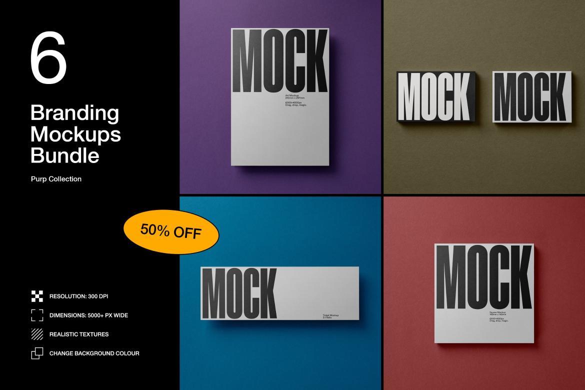 Branding Mockup Bundle 'Purp' - 6 Stationery Mockups