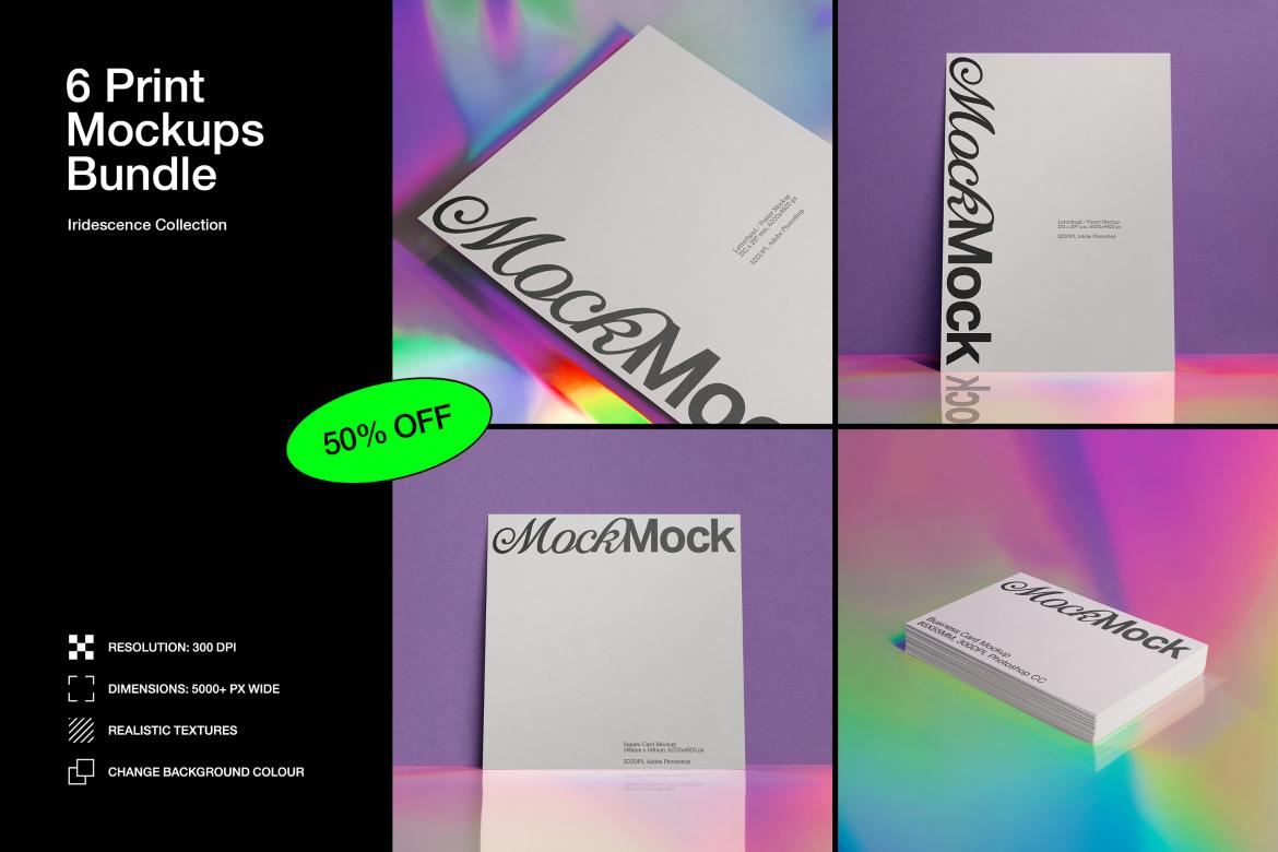 Branding Stationery Mockup Bundle 'Iridescence' - 6 Stationery Mockups
