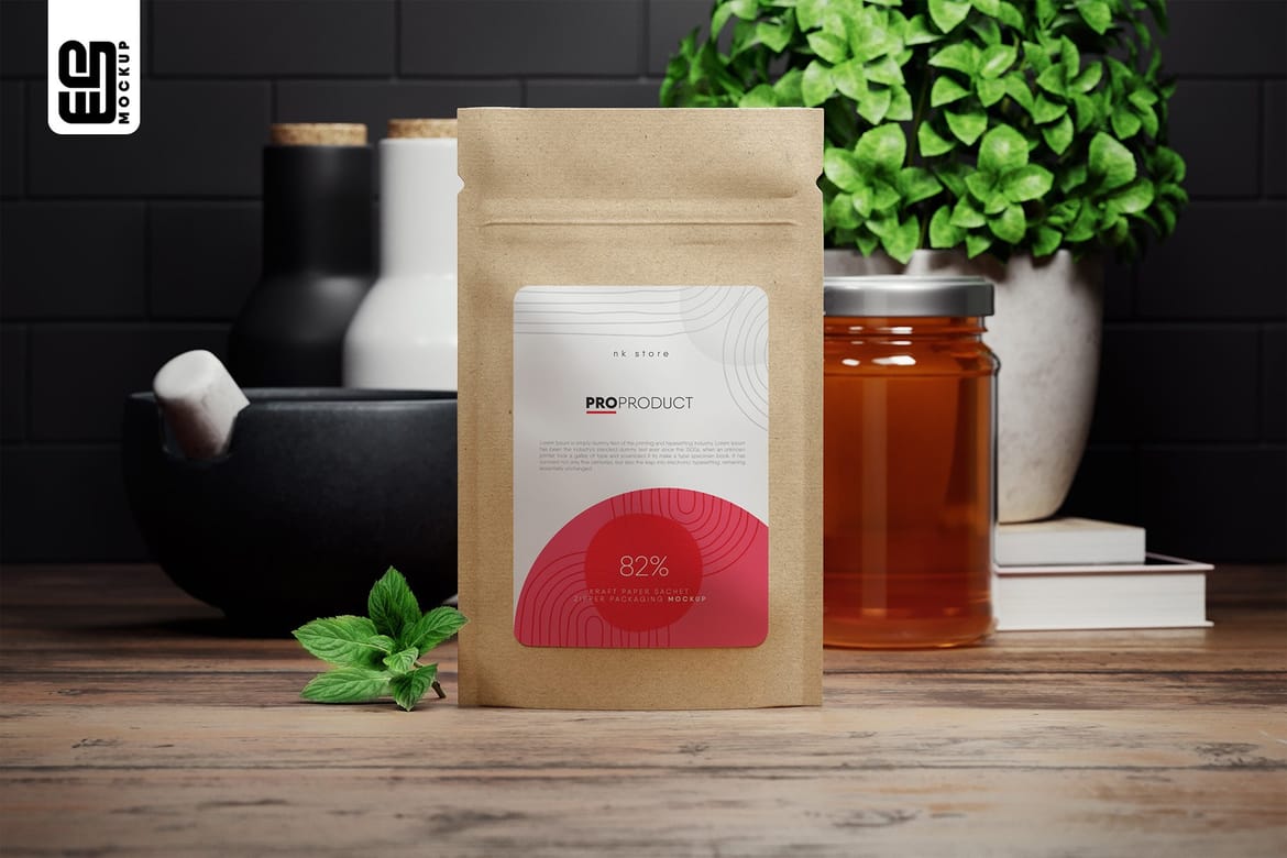 Kraft Paper Sachet Packaging Mockup