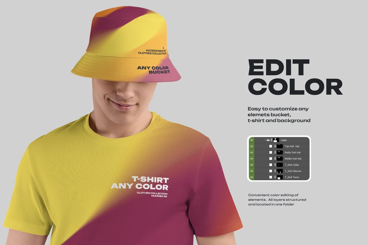 Bucket Hat and T-Shirt Mockups