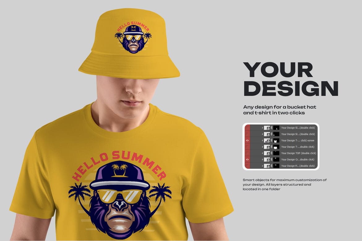 Bucket Hat and T-Shirt Mockups