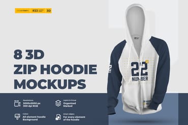 8 3D Zip Hoodie Mockups