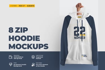 8 Zip Hoodie Mockups (Subject)