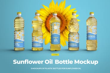 5 Mockups Plastic Sunflower Oil Bottles