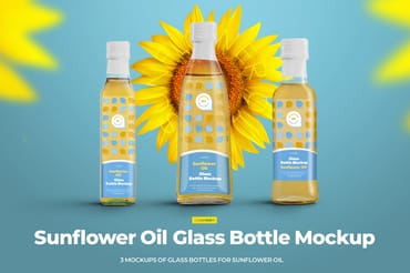 3 Mockups Glass Bottles Sunflower Oil 