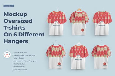 2 Mockups Oversized T-shirts On 6 Different Hangers