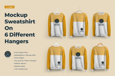 Front and Back Sweatshirt Mockup On 6 Different Hangers