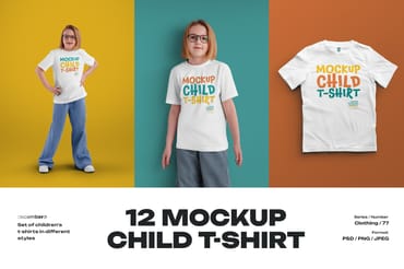 12 Mockups of a Children's T-shirt in Different Styles 