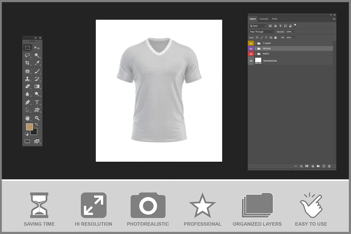 T-Shirt V-Neck Mockup - Front View
