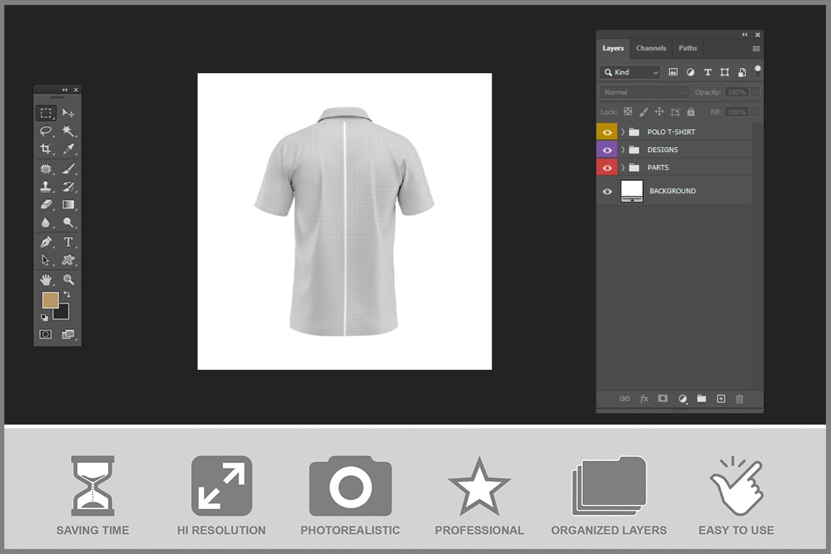 Polo T-Shirt Mockup - Back View