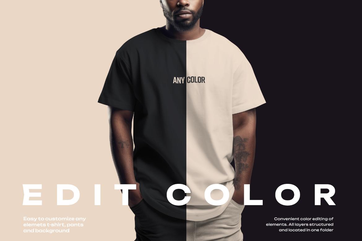 5 T-shirt Mockups on African American Man. Generated Ai