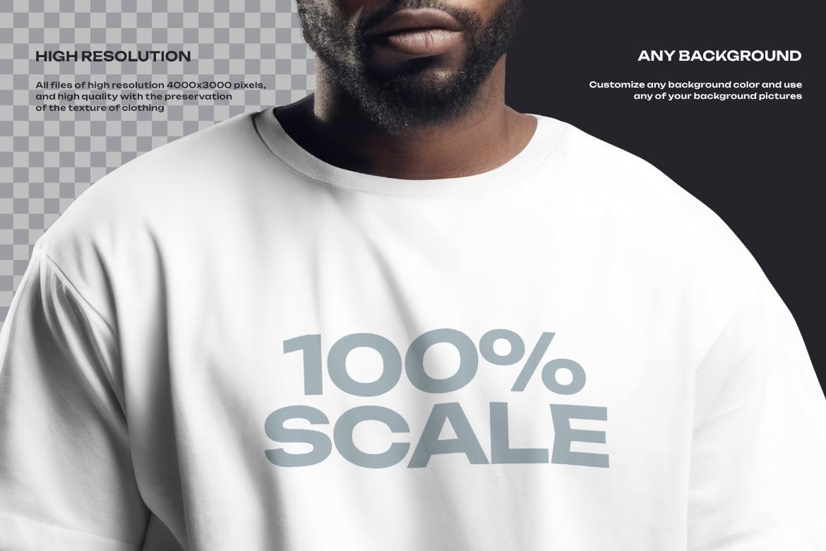 5 T-shirt Mockups on African American Man. Generated Ai