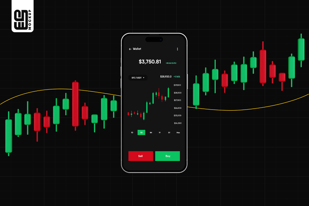 Smartphone Screen With Trading Candles Mockup
