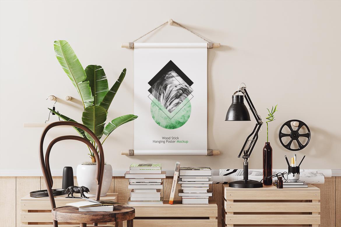 Wood Stick Hanging Poster Mockup