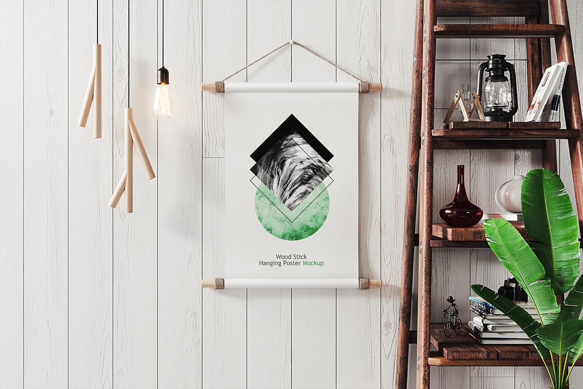 Wood Stick Hanging Poster Mockup