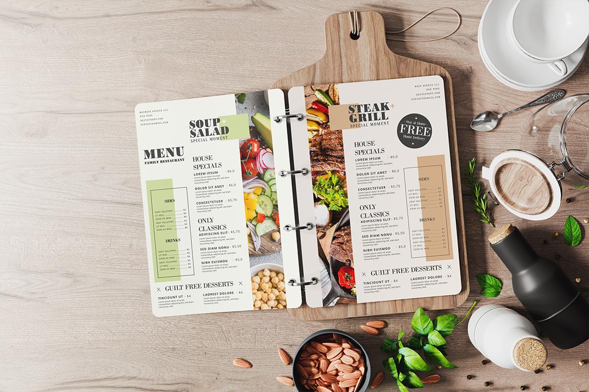 Restaurant Menu On Cutting Board Mockup