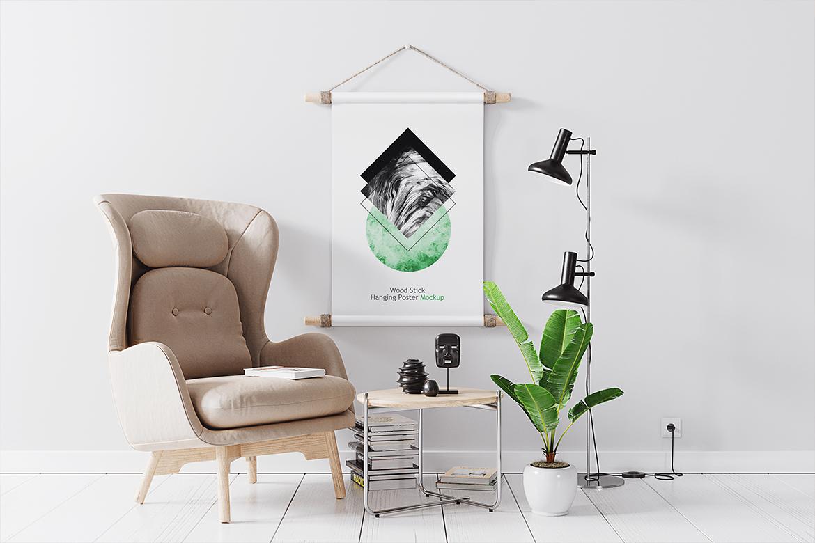 Wood Stick Hanging Poster Mockup