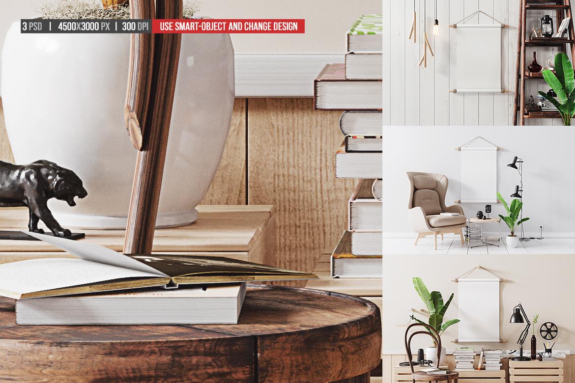 Wood Stick Hanging Poster Mockup
