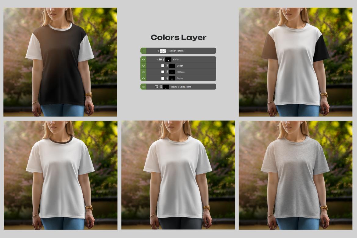 5 Mockups T-Shirt on a Girl Walking in the Park
