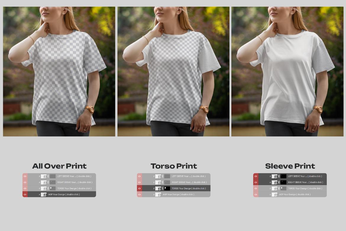 5 Mockups T-Shirt on a Girl Walking in the Park