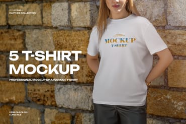 5 Mockups T-Shirt on a Girl  in the Outdoor