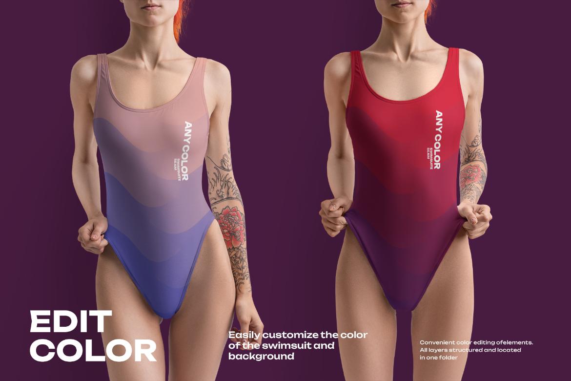6 Mockups of a One Piece Sports Women's Swimsuit