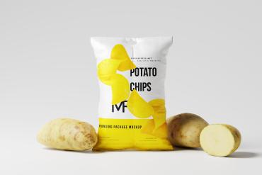 Potato Chips Bag Mockup with Potatoes