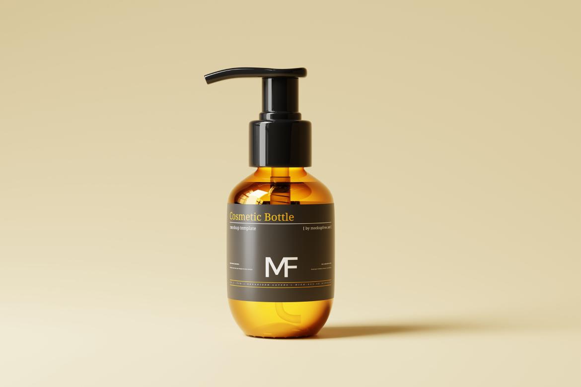 Small Amber Glass Cosmetic Pump Bottle Mockups