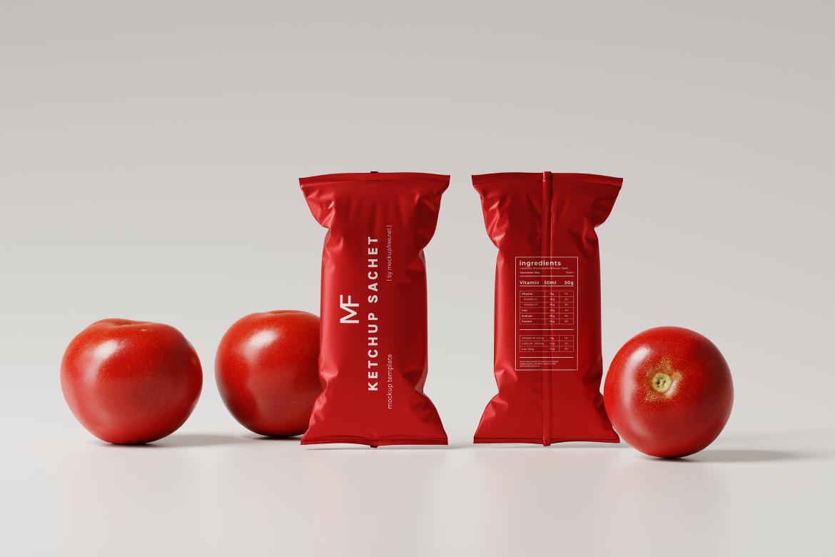 Tomato Ketchup Sachet Packet Mockups