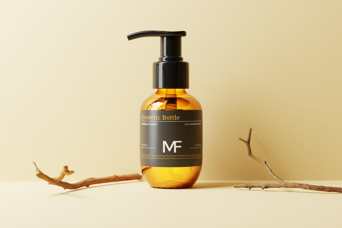 Small Amber Glass Cosmetic Pump Bottle Mockups
