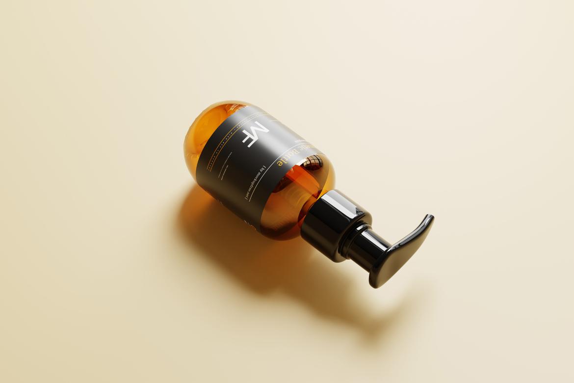 Small Amber Glass Cosmetic Pump Bottle Mockups