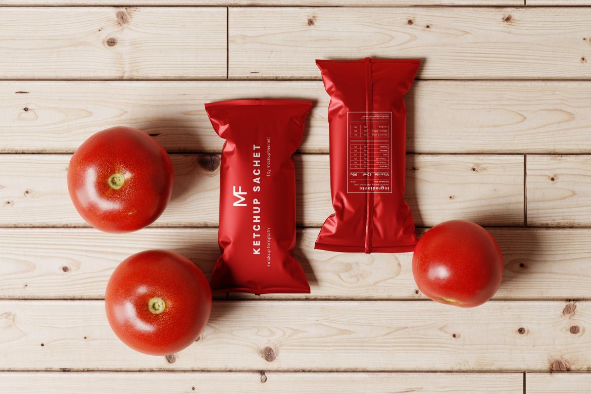 Tomato Ketchup Sachet Packet Mockups