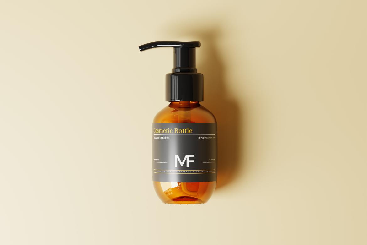 Small Amber Glass Cosmetic Pump Bottle Mockups